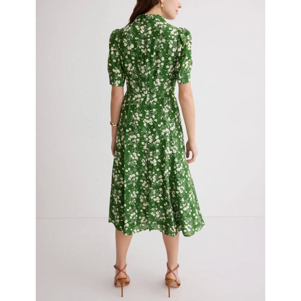 L.K. Bennett Green Floral Midi Shirt Dress SIZE 6 Silk Retro Work Designer $675 - Picture 4 of 13